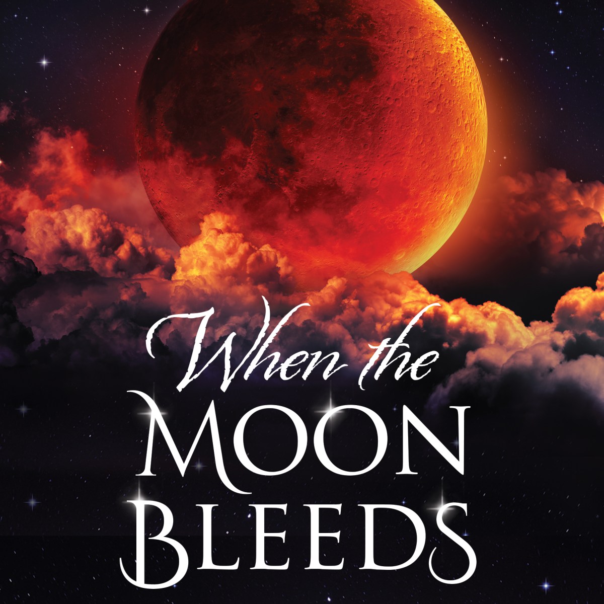 When The Moon Bleeds Book Cover featuring a full harvest moon